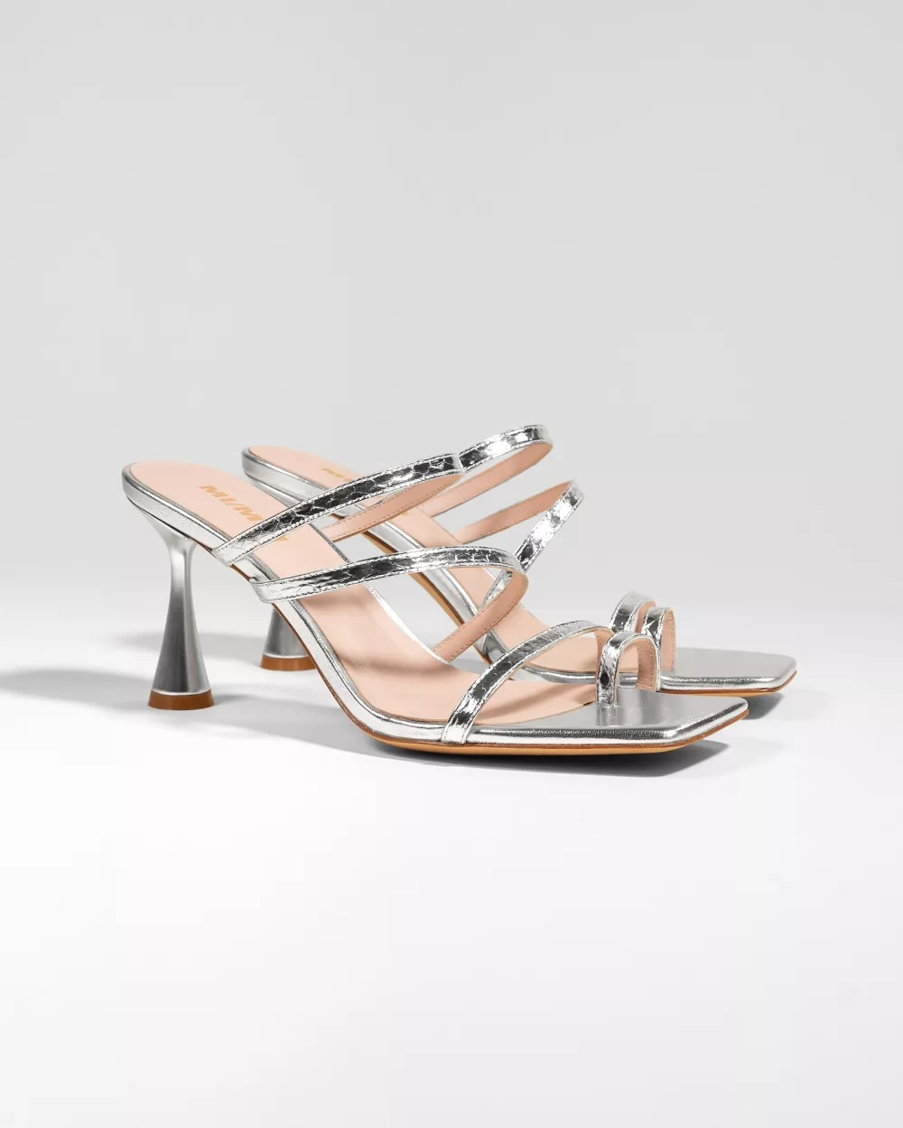 Leather sandal with strap and square toe Sorento Silver Snake