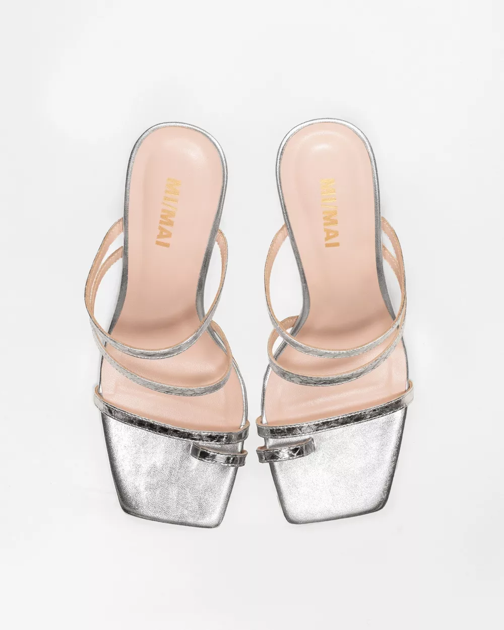 Leather sandal with strap and square toe Sorento Silver Snake