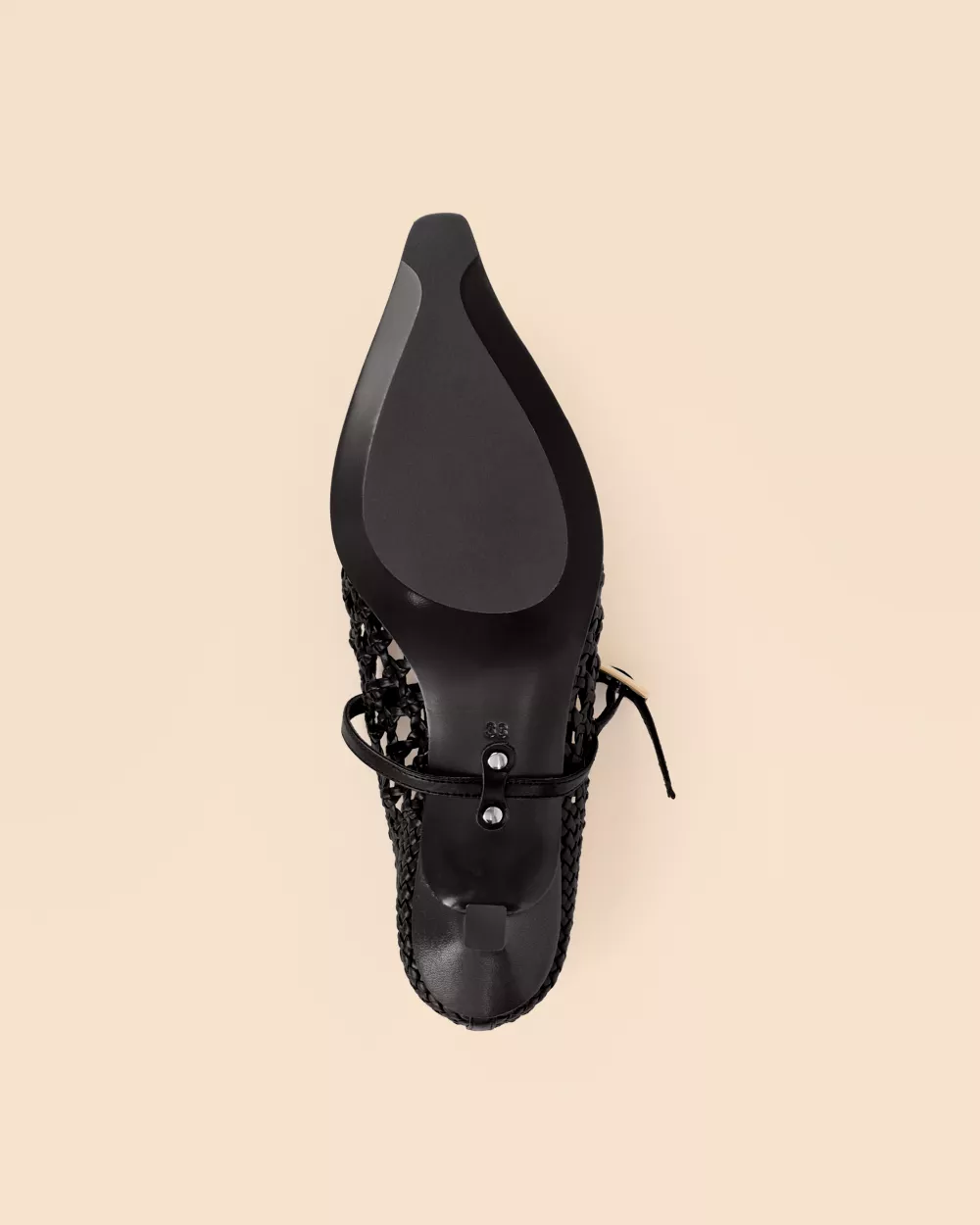 Leatherette pointed court shoe with small coil heel Suzanne Woven Black