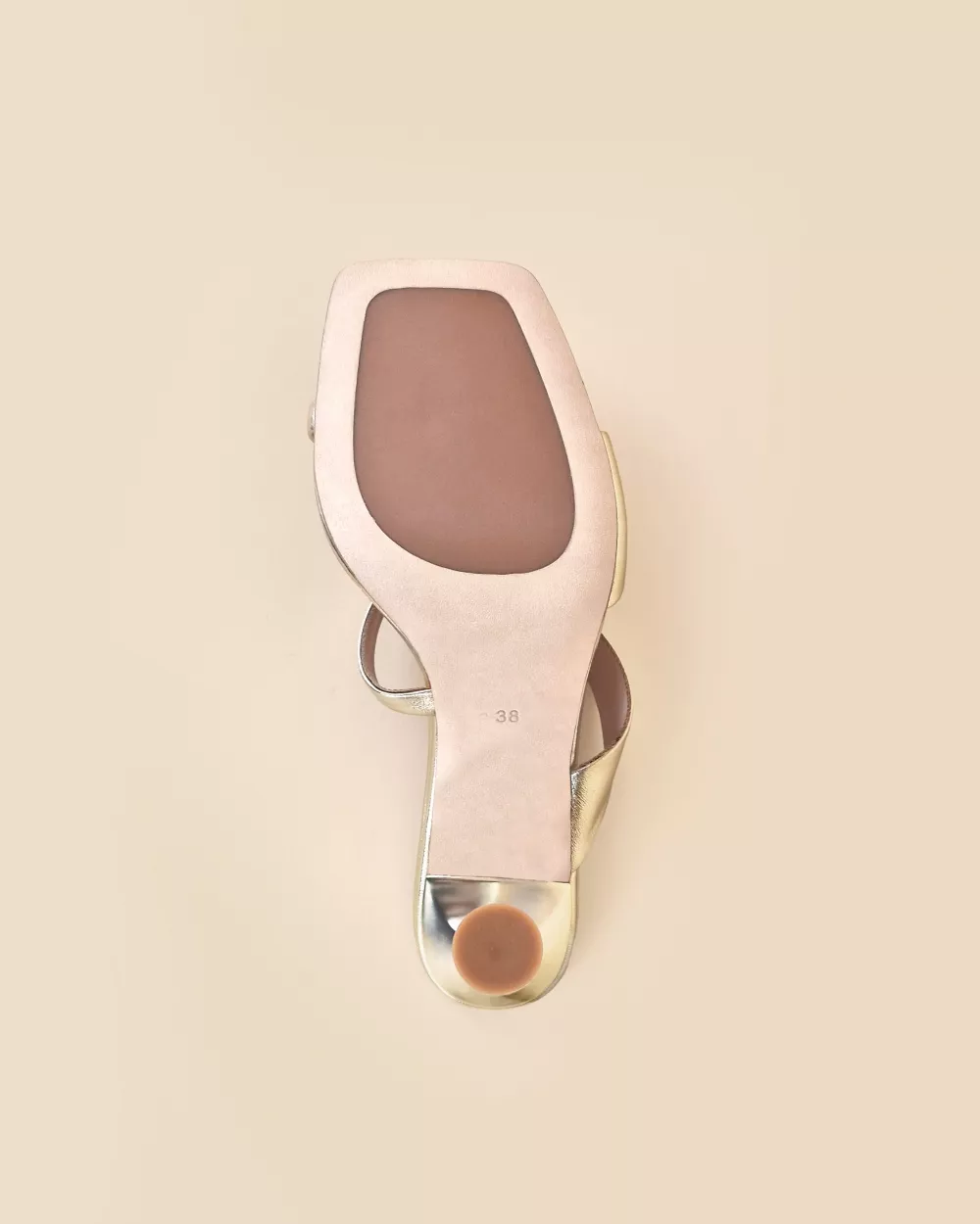 Mule sandal with high heel and square toe in gold leather Tara Gold Nappa