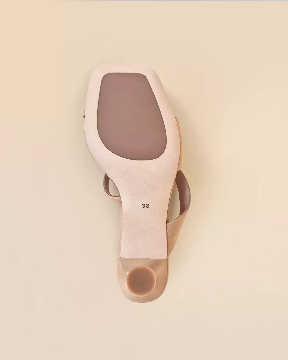 Beige leather mule sandal with high heel and square toe Tara Nude