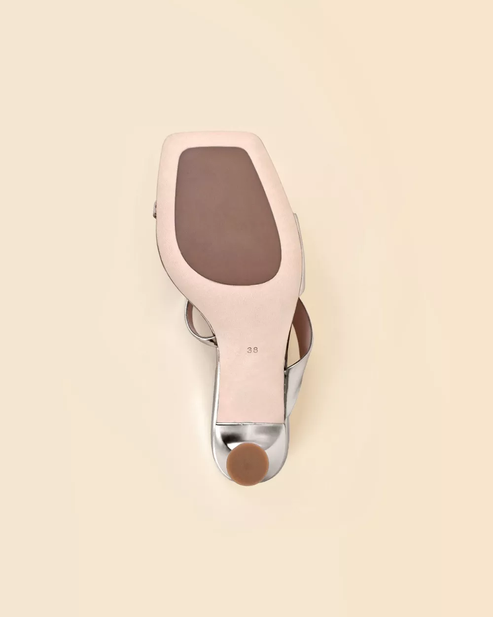 Mule sandal with high heel and square toe in silver-tone leather Tara Silver