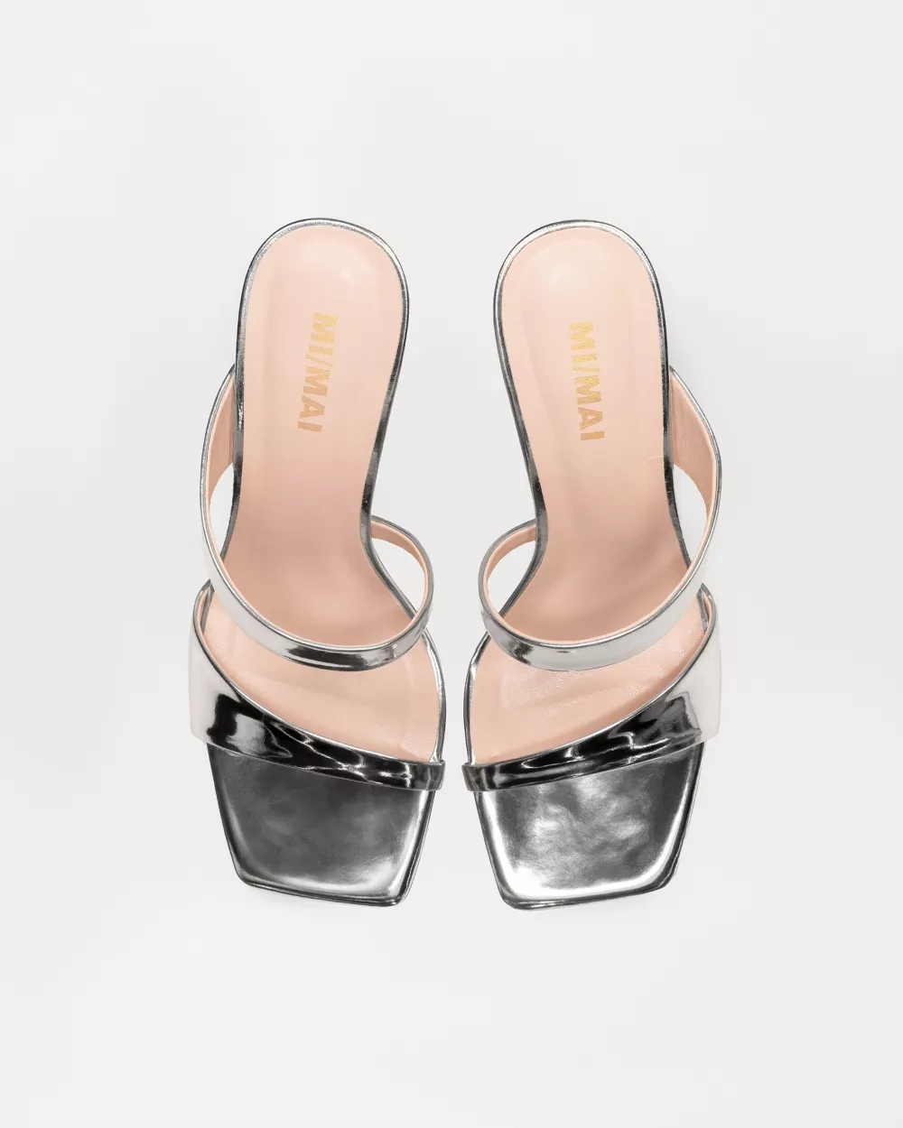 Mule sandal with high heel and square toe in silver-tone leather Tara Silver