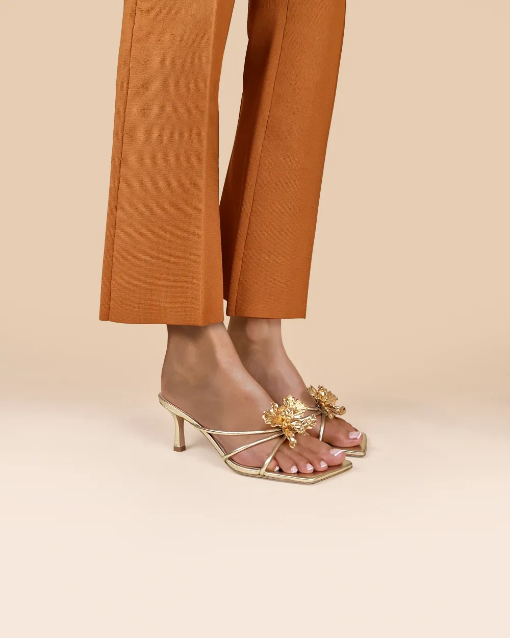 Thira Gold Strappy Mules with Interchangeable Accessories
