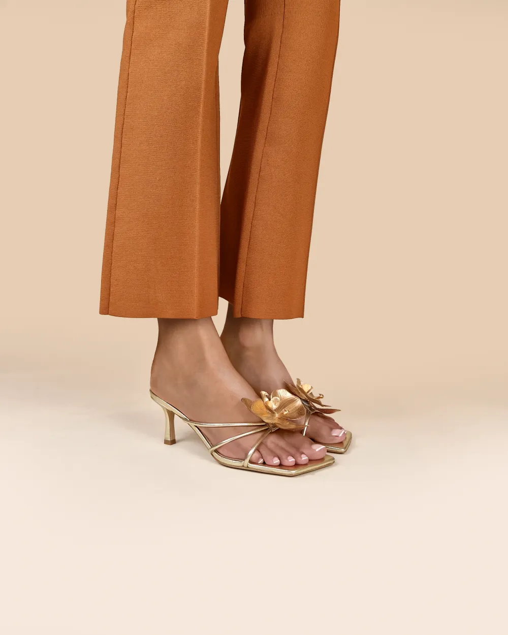 Thira Gold Strappy Mules with Interchangeable Accessories
