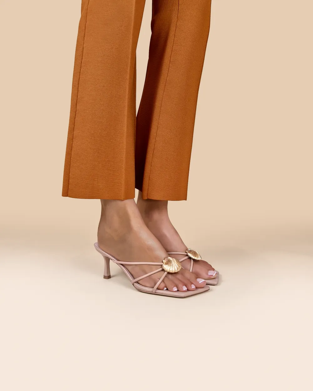 Thira Nude Strappy Mules with Interchangeable Accessories