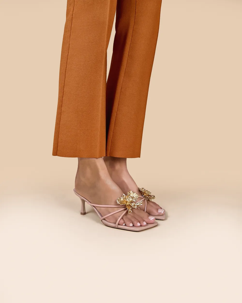 Thira Nude Strappy Mules with Interchangeable Accessories