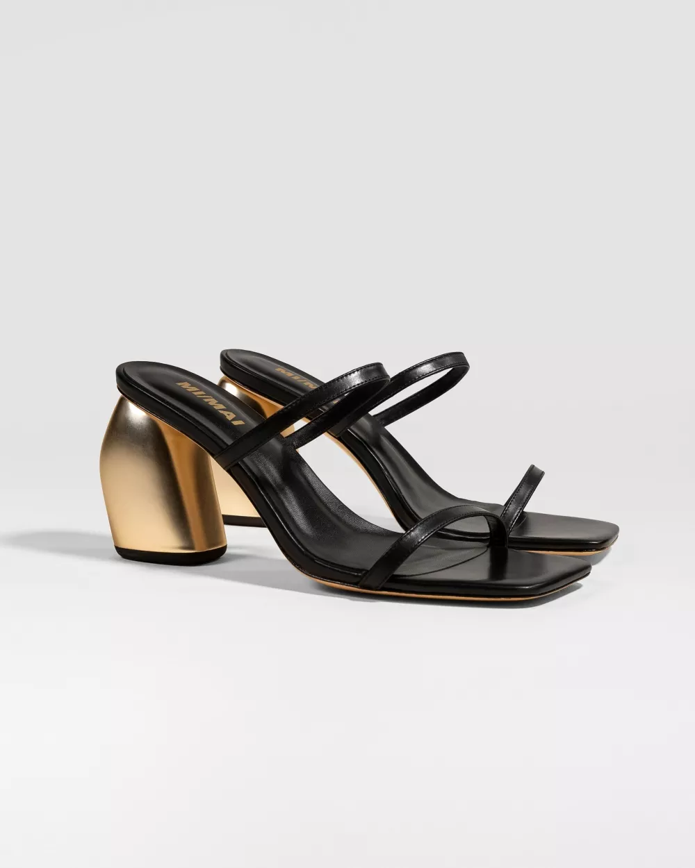 Sandale mule à talon doré et brides noires Tilda High Black Gold