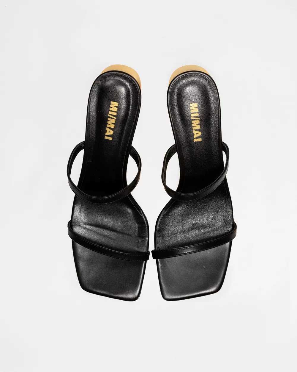 Sandale mule à talon doré et brides noires Tilda High Black Gold
