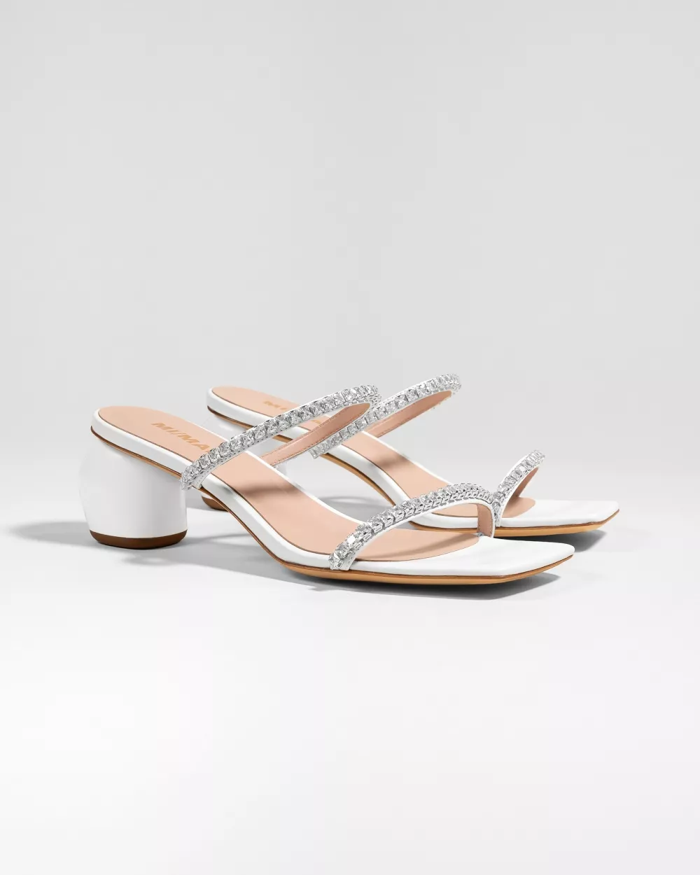 Sandale mule à petit talon et brides blanches en strass Tilda Low White Crystals