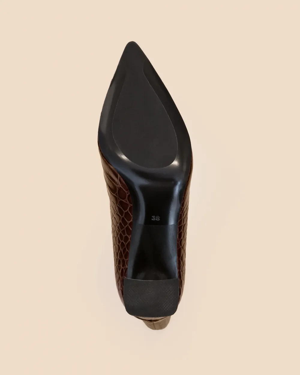 CHOCOLATE CROCODILE-STYLE BOOTS WITH HIGH BLOCK HEELS WASSILY CHOCOLATE CROC