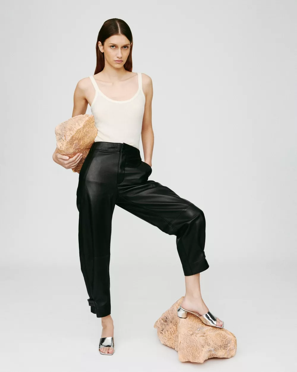 Leather mule with small heel Gemma Low Silver